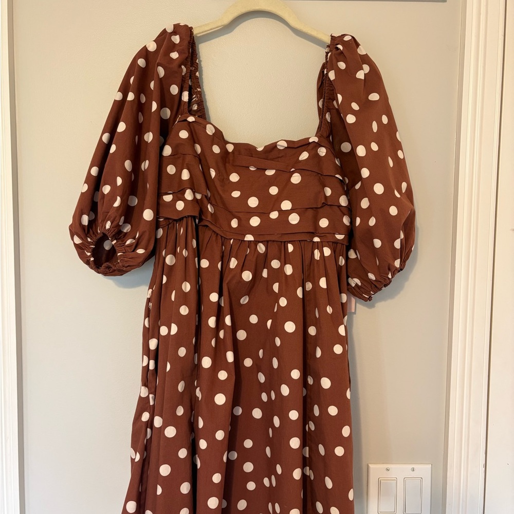 Abercrombie & Fitch Polka Dot Puff-Sleeve Mini Dress - Brown/White - Picture 2 of 2